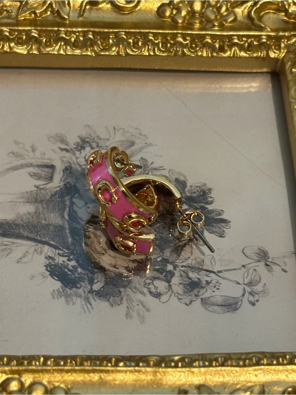 Coach Pink Enamel Signature C Gold Tone Huggie Hoop Earrings NWT Display - Picture 10 of 10